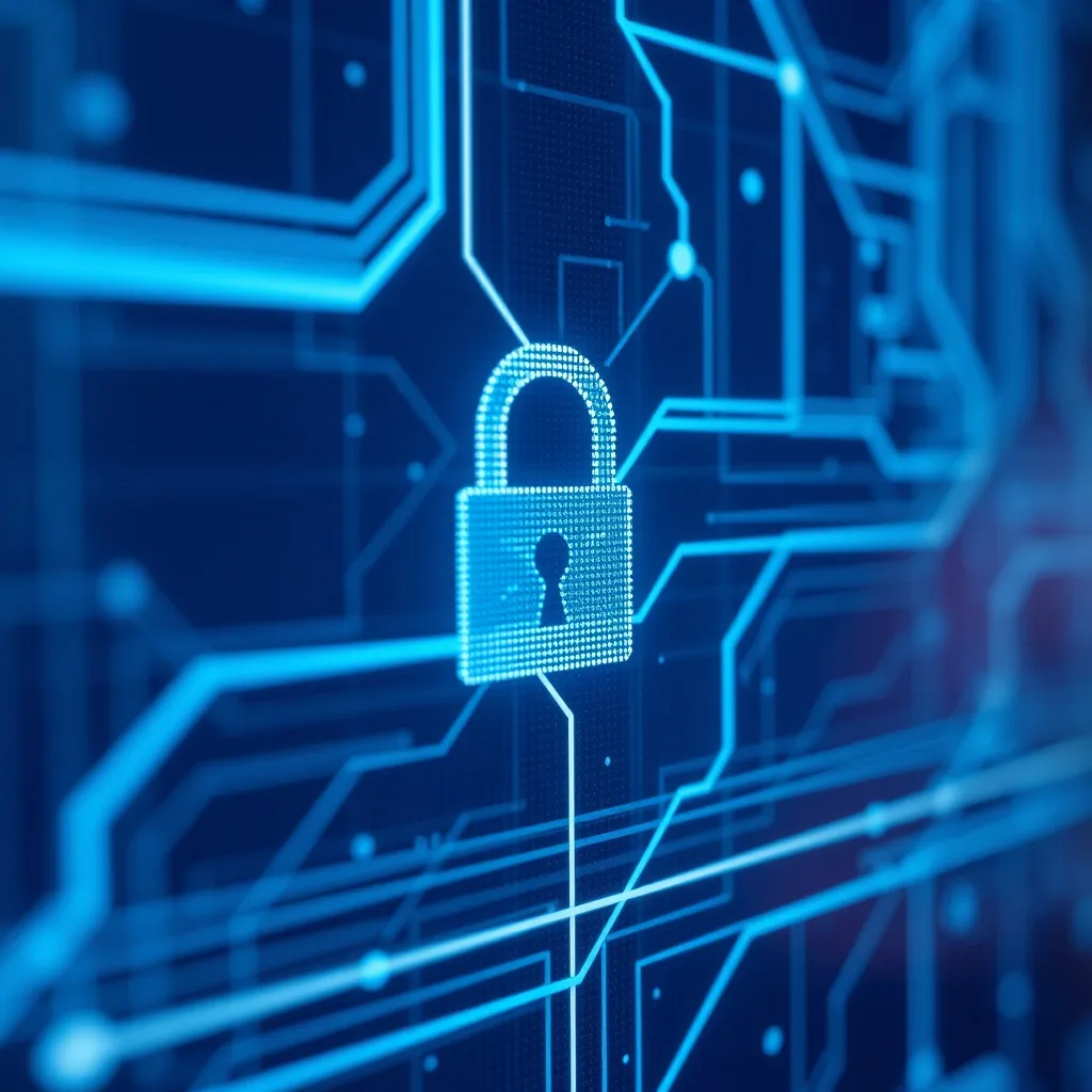 Close-up of a high-tech digital security interface with blue