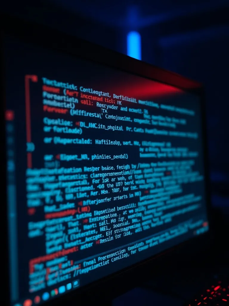 Close-up of a high-tech computer monitor showing encrypted e